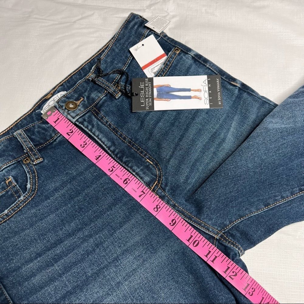 SOFIA Vergara Women Leslie Destructed High-Rise Slim Straight Jeans Blue Size 4 - Picture 10 of 11